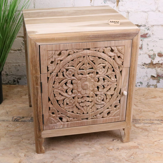 Samira Teak Wooden Bedside Cabinet Left Side Hinges - Main Image
