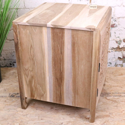 Samira Teak Wooden Bedside Cabinet Left Side Hinges - Side View