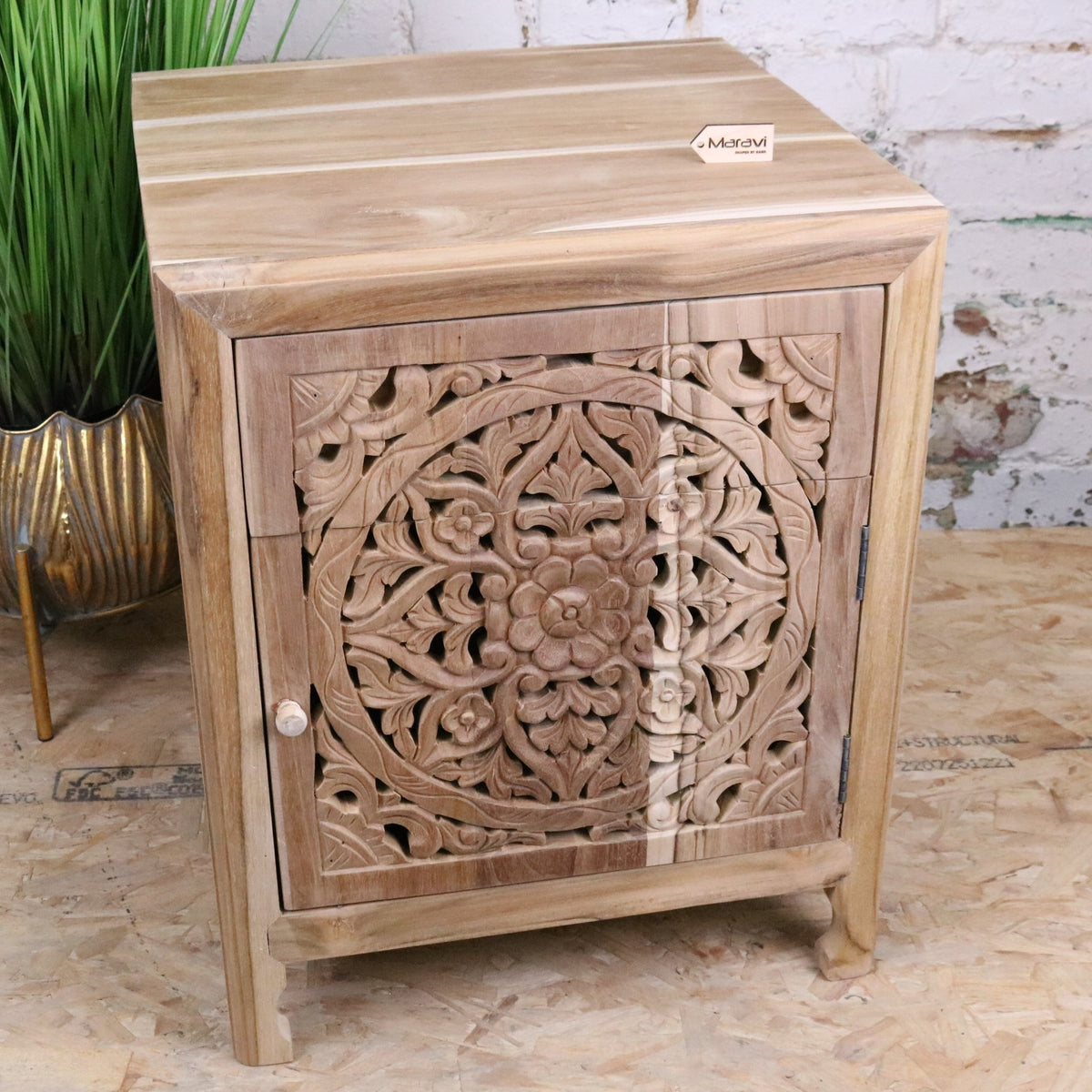 Samira Teak Wooden Bedside Cabinet Right Side Hinges - Main Image