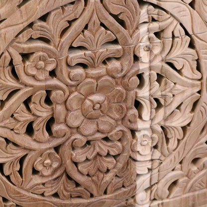 Samira Teak Wooden Bedside Cabinet Right Side Hinges - Closeup of Carving