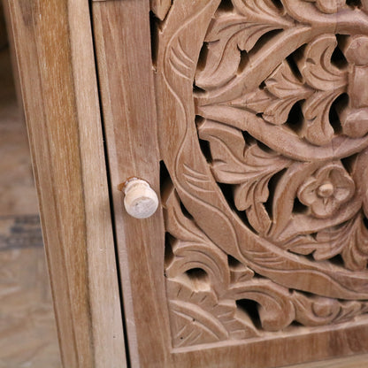 Samira Teak Wooden Bedside Cabinet Right Side Hinges - Closeup of Door Knob