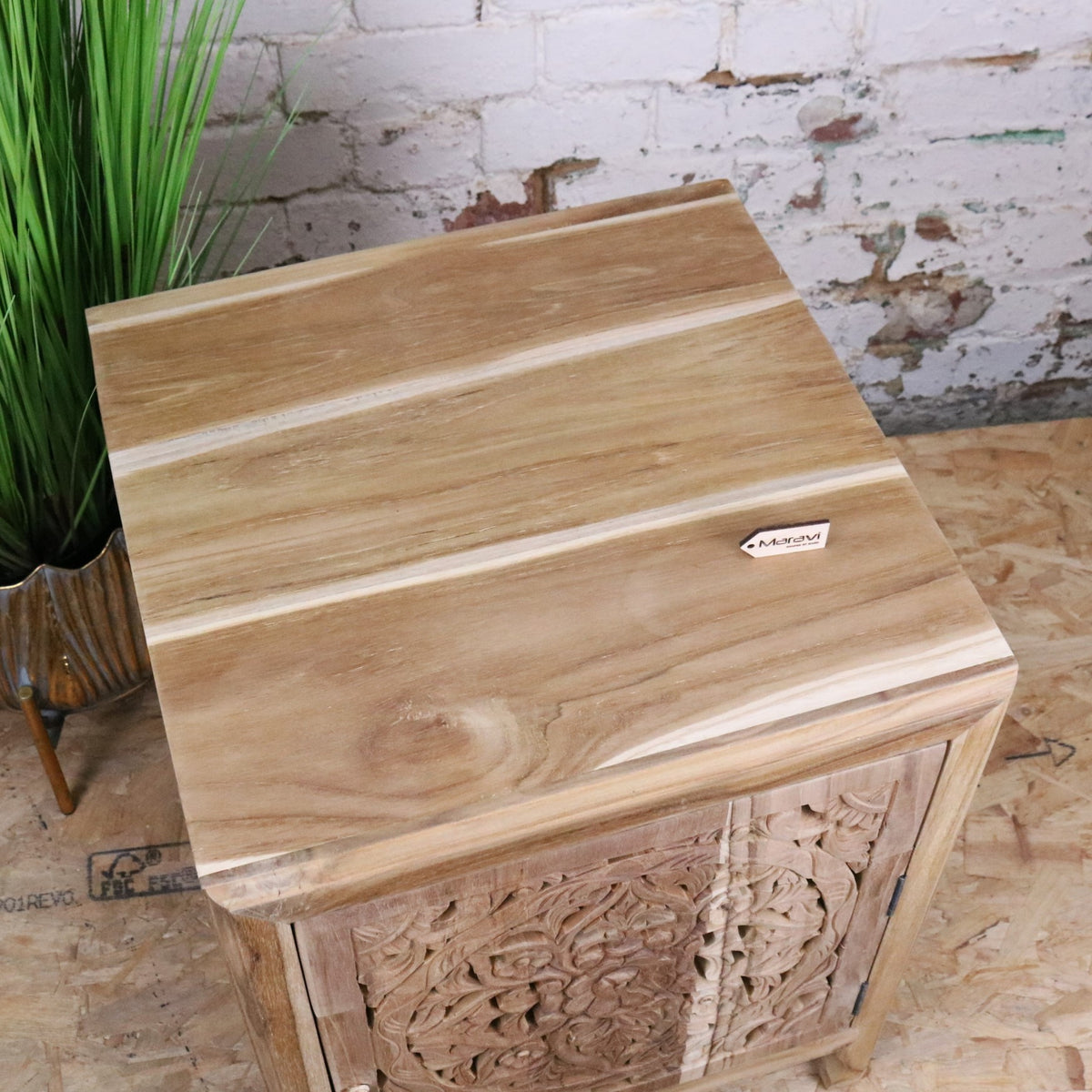 Samira Teak Wooden Bedside Cabinet Right Side Hinges - Top View