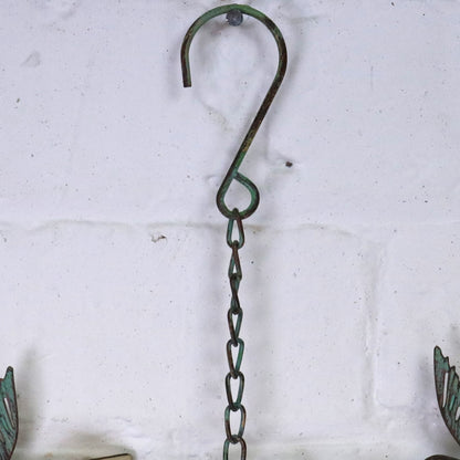 Sarika Birds Rain Chain with Bell Rustic Green - Closeup of Hook