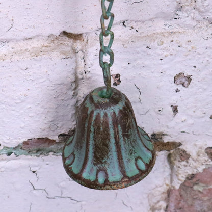 Sarika Birds Rain Chain with Bell Rustic Green - Closeup of Bell