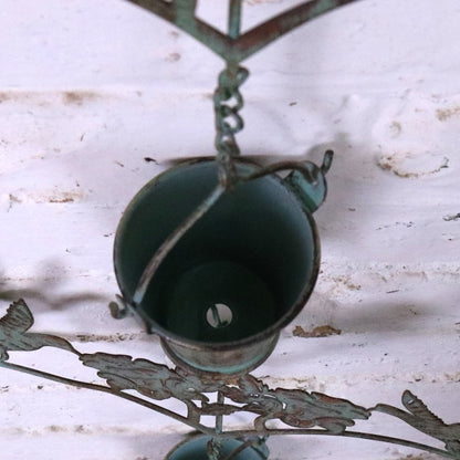 Sarika Birds Rain Chain with Bell Rustic Green - Showing Hole In Bucket
