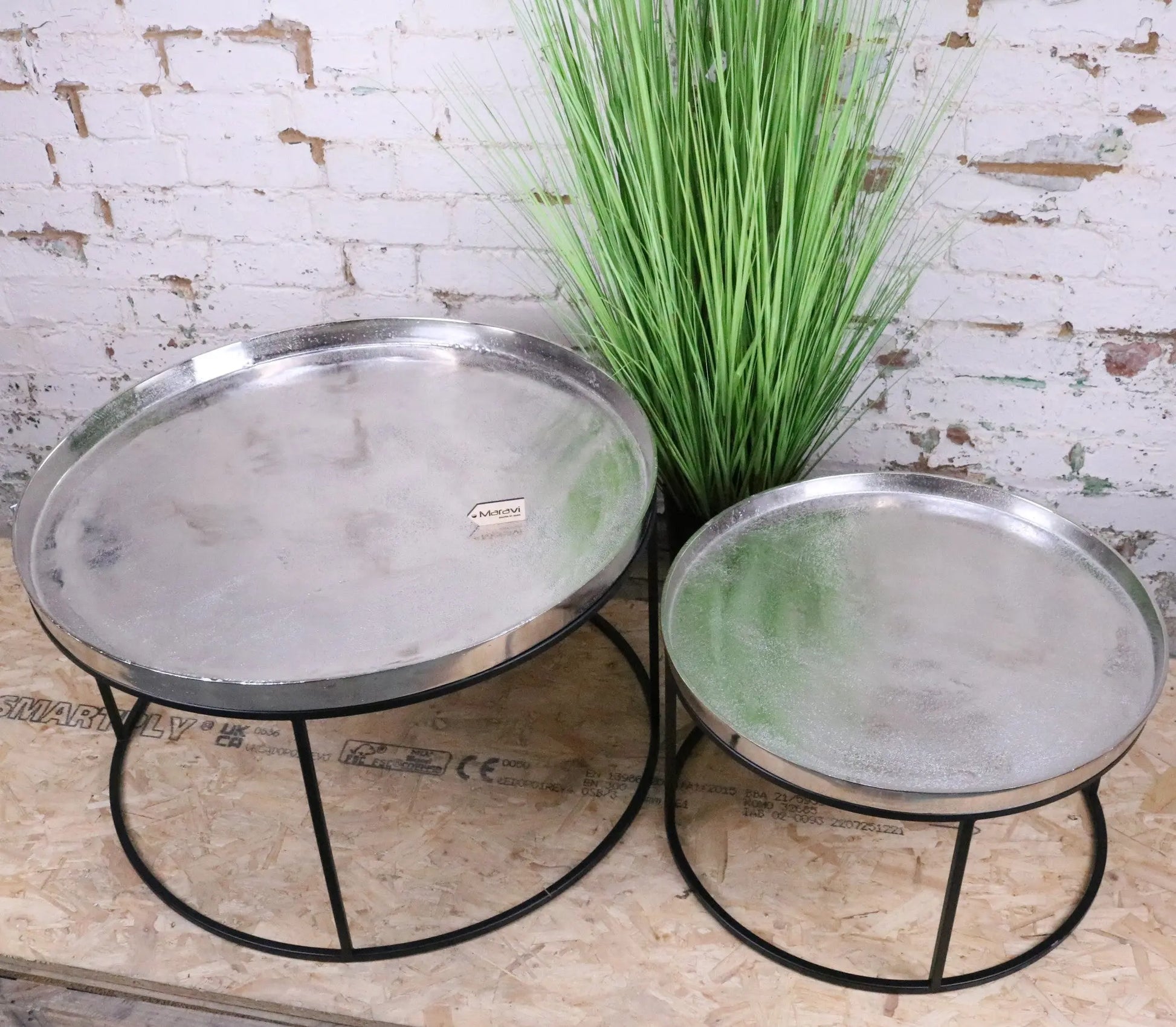 Savani Large Round Metal Coffee Table Set Distressed Silver - Main Image