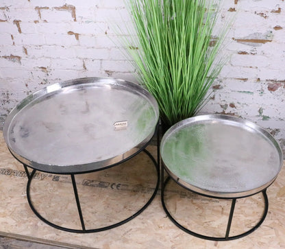 Savani Large Round Metal Coffee Table Set Distressed Silver - Main Image