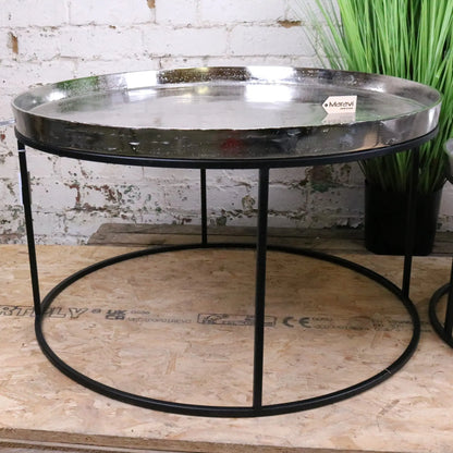 Savani Large Round Metal Table Set Distressed Silver - Closeup of Large Table