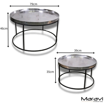 Savani Large Round Metal Table Set Distressed Silver - Dimensions