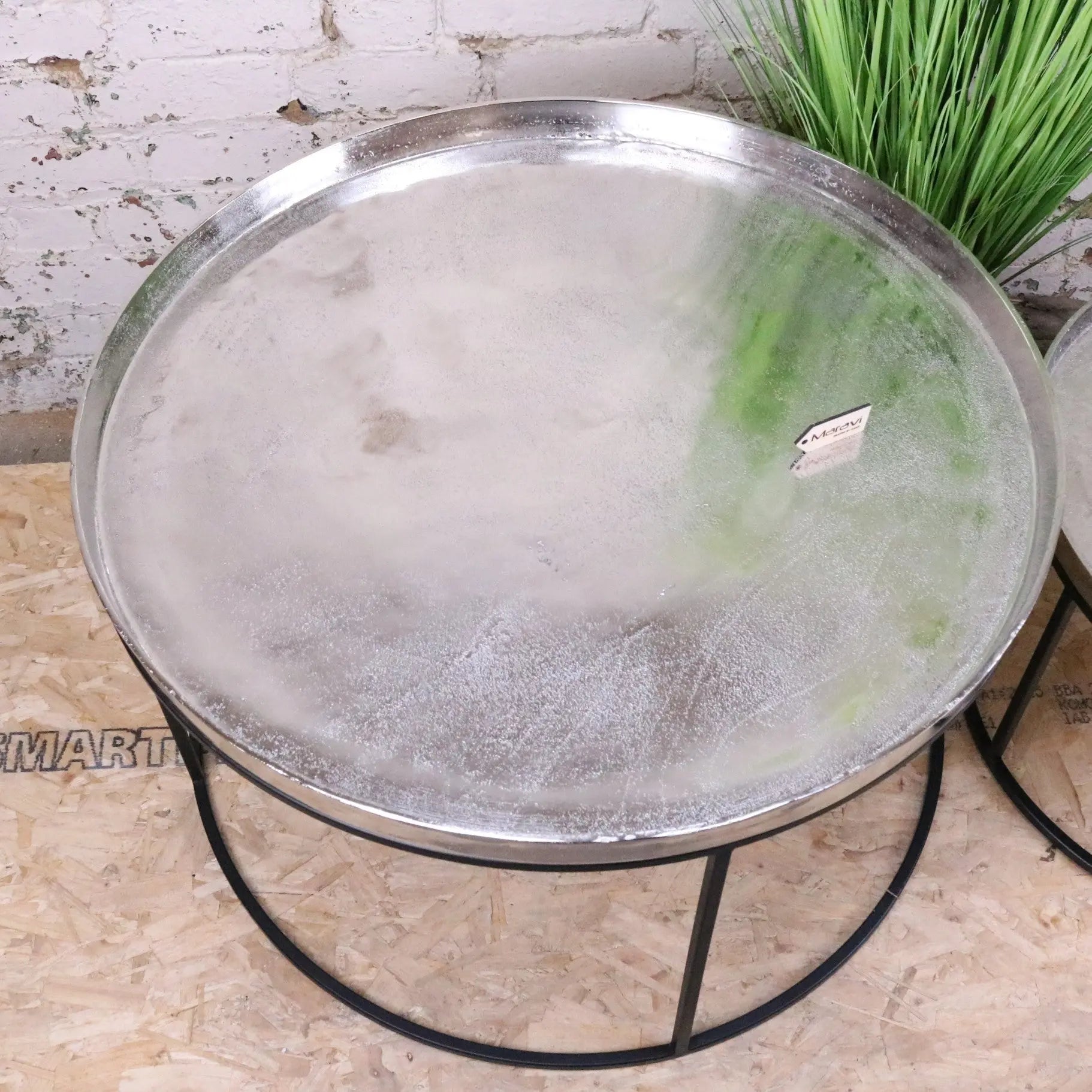Savani Large Round Metal Table Set Distressed Silver - Top View of Large Table