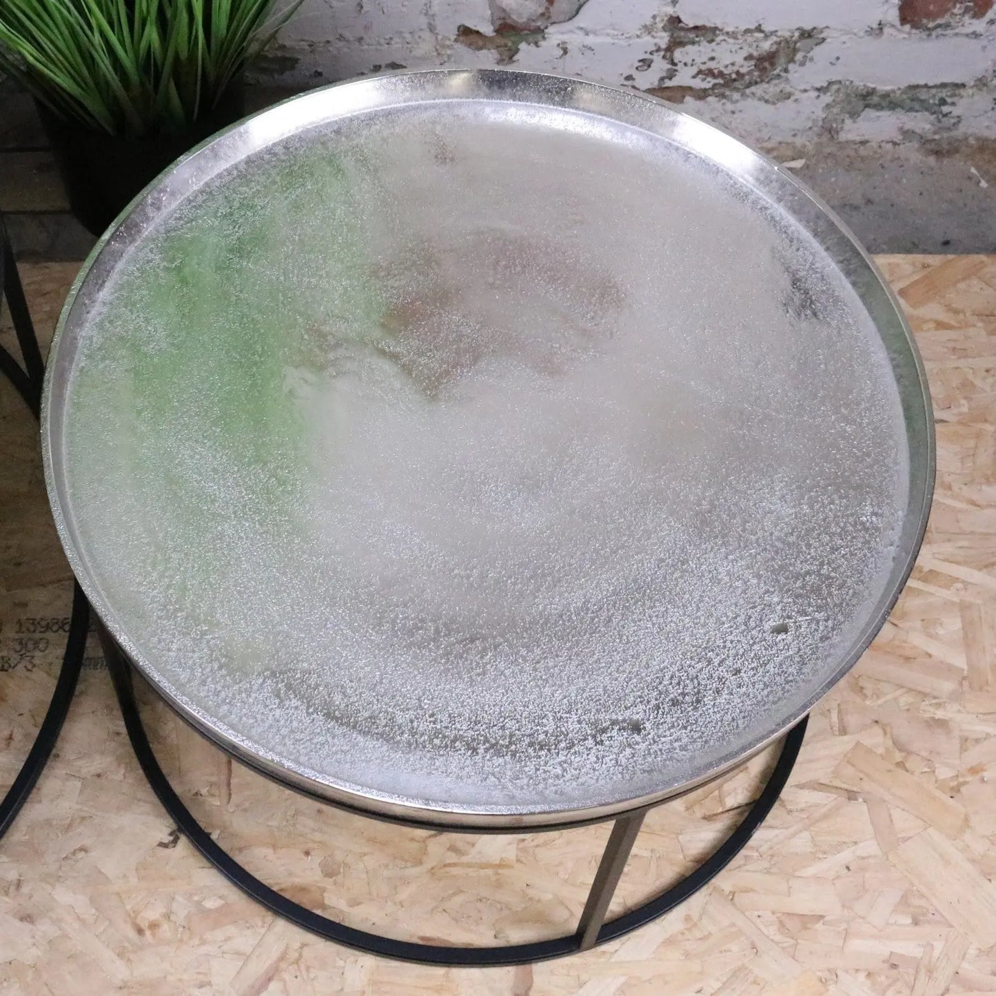 Savani Large Round Metal Table Set Distressed Silver - Top View of Small Table