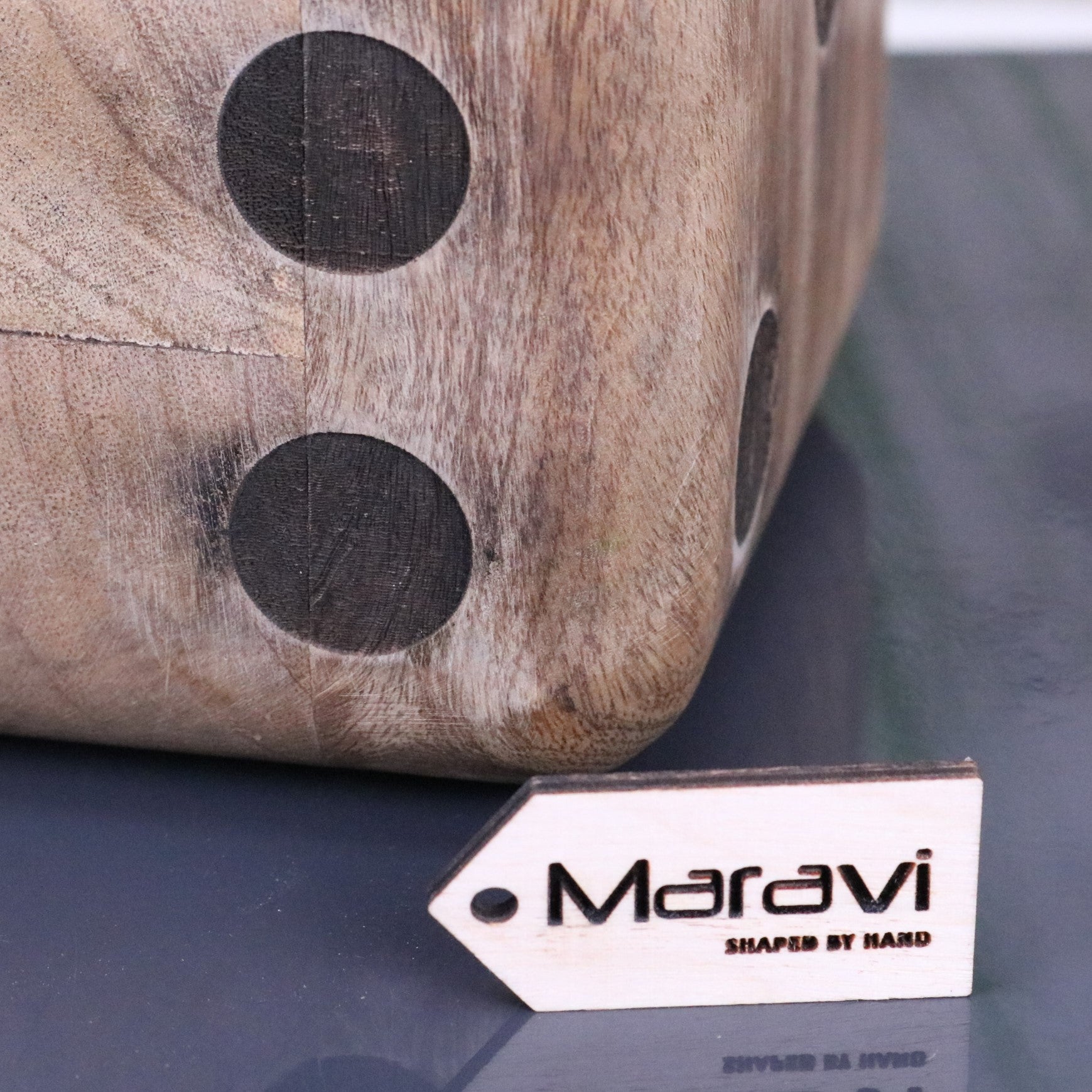 Selora Wooden Dice Door Stop - Closeup of Corner