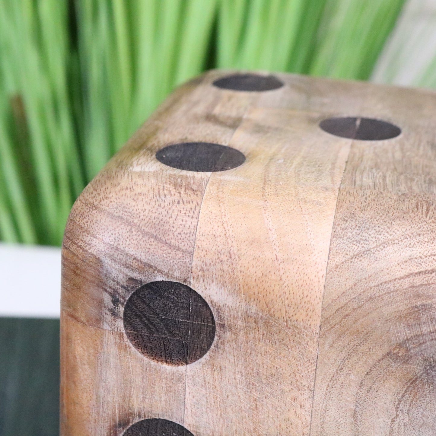 Selora Wooden Dice Door Stop - Closeup of Dot