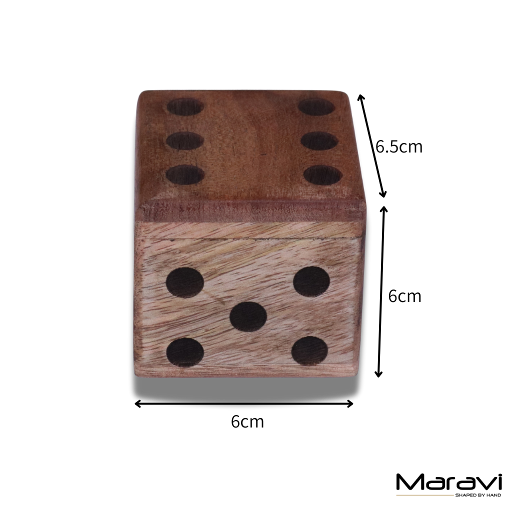 Selora Wooden Dice Set with Holder Dimensions