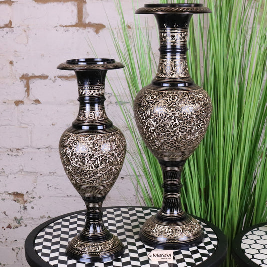 Set of 2 Black Etched Brass Vases 40cm and 50cm - Main Image