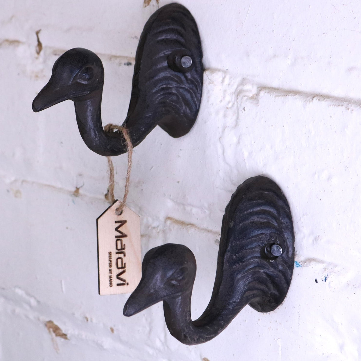 Set of 2 Emu Coat Hooks - Side View of Both Hooks