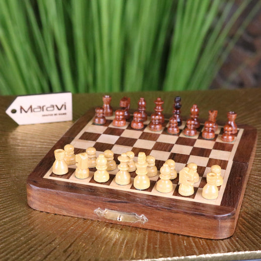 Shatranj Folding Wooden Chess Set 14cm - Main Image