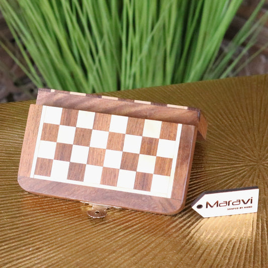Shatranj Folding Wooden Chess Set 14cm - Folded Board