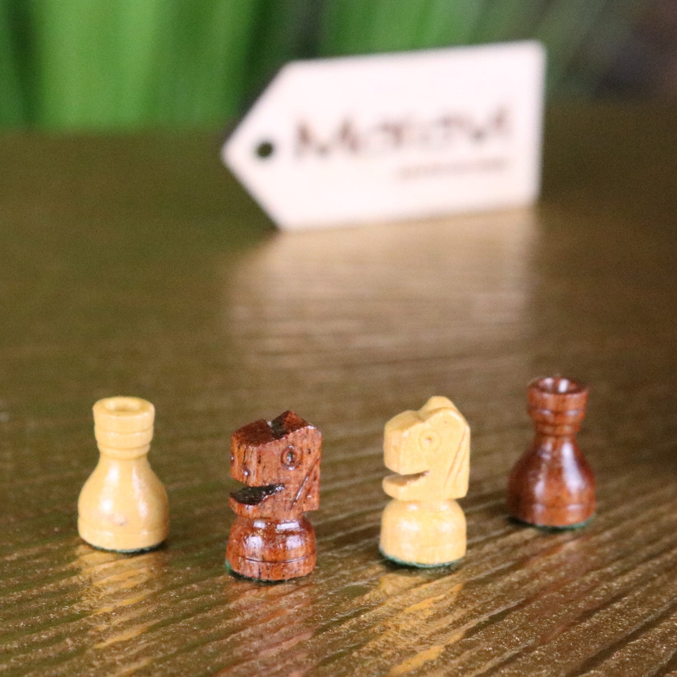 Shatranj Folding Wooden Chess Set 14cm - Pieces off the board