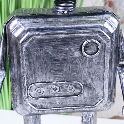 Silver Robot Ornament Springy Rectangular Bobble Head