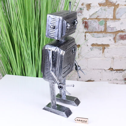 Silver Robot Ornament Springy Rectangular Bobble Head