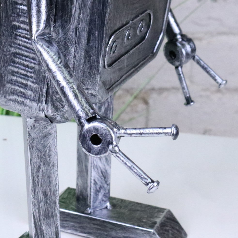 Silver Robot Ornament Springy Rectangular Bobble Head