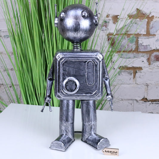 Silver Robot Ornament Springy Round Bobble Head - Main Image