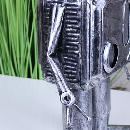 Silver Robot Ornament Springy Round Bobble Head - Closeup of Arm