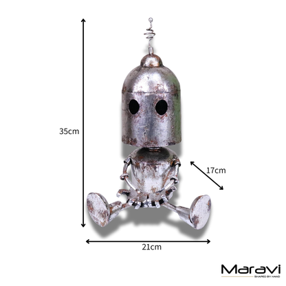 Silver Siting Robot Ornament Springy Bobble Head - Dimensions