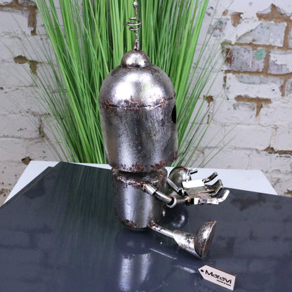 Silver Siting Robot Ornament Springy Bobble Head - Side View