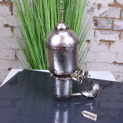 Silver Siting Robot Ornament Springy Bobble Head - Rear View