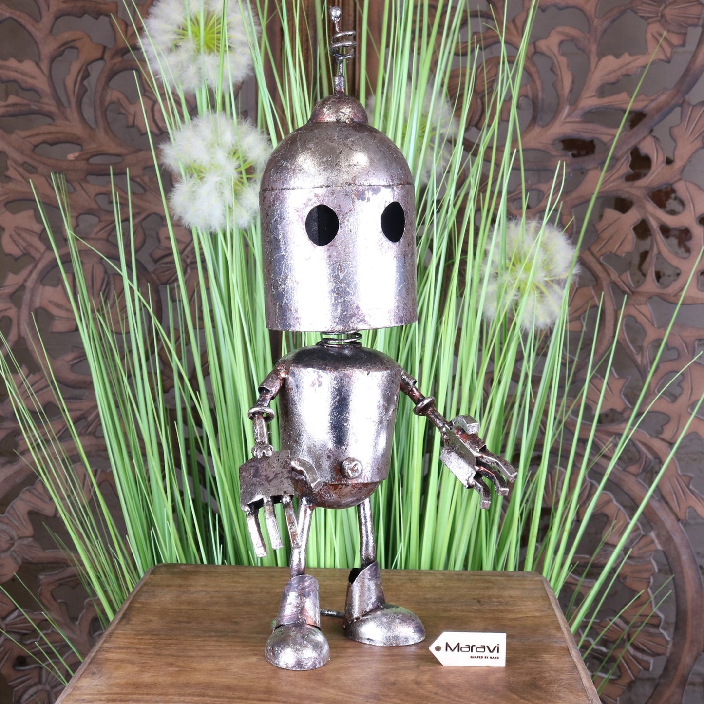 Silver Robot Ornament Springy Bobble Head - Main Image