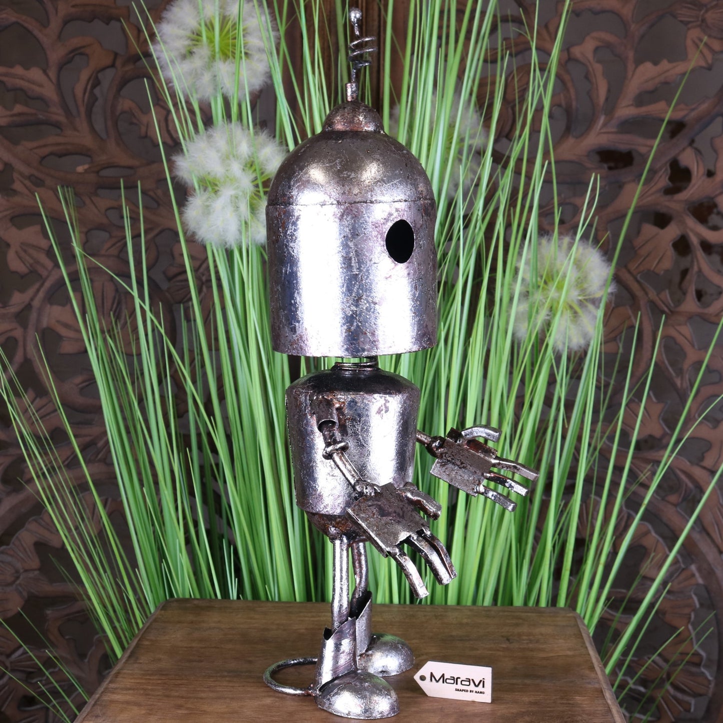 Silver Robot Ornament Springy Bobble Head - Side View