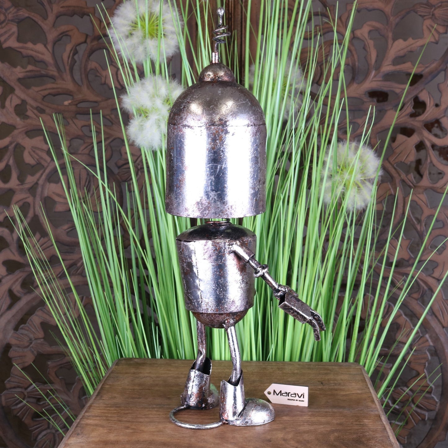 Silver Robot Ornament Springy Bobble Head - Rear View