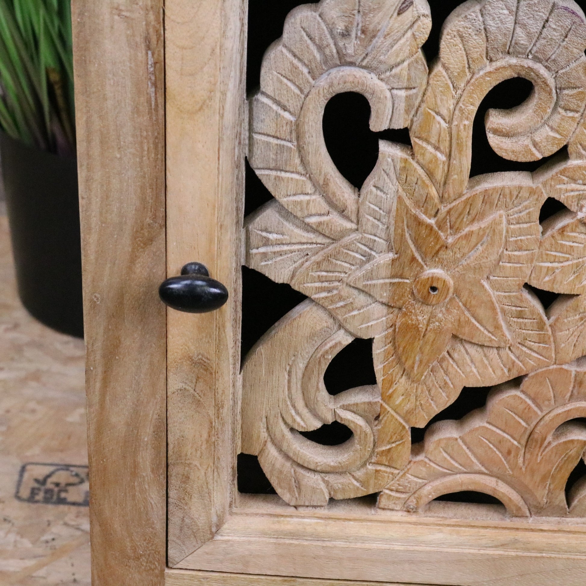 Somira Mango Wood Bedside Cabinet - Closeup of Door Handle