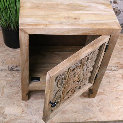 Somira Mango Wood Bedside Cabinet - Door Open