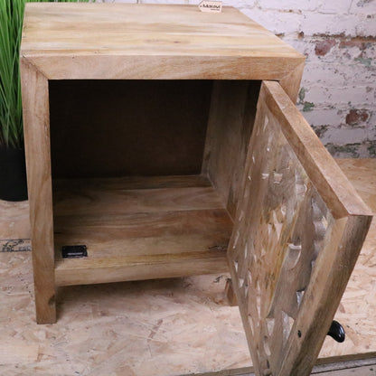 Somira Mango Wood Bedside Cabinet - Door Fully Open