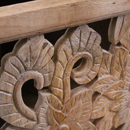 Somira Mango Wood Bedside Cabinet - Closeup of Carved Through Section
