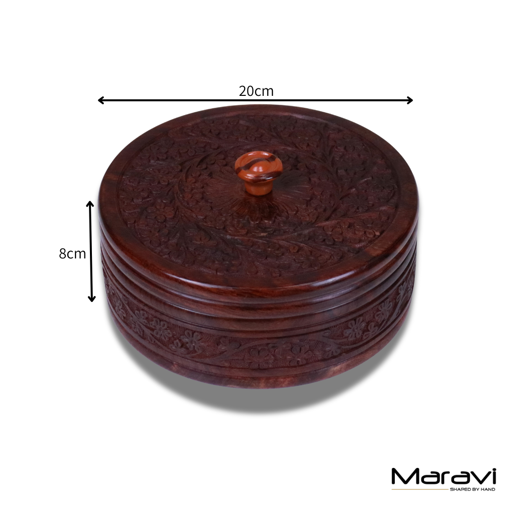 Sorina Round Wooden Storage Box with Lid 20cm - Dimensions