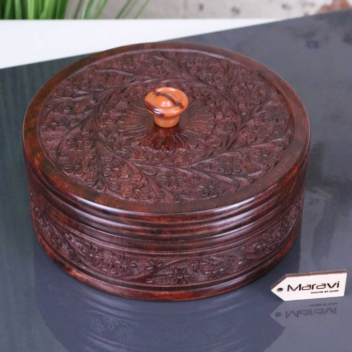Sorina Round Wooden Storage Box with Lid 20cm - Main Image