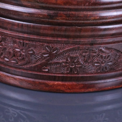 Sorina Round Wooden Storage Box with Lid 20cm - Closeup of Floral Border
