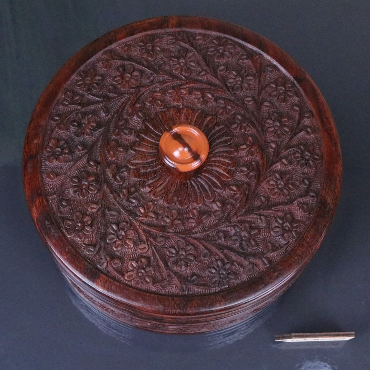 Sorina Round Wooden Storage Box with Lid 20cm - Top View