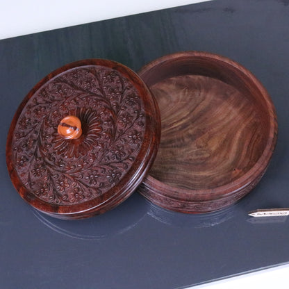 Sorina Round Wooden Storage Box with Lid 20cm - Top View Lid Open