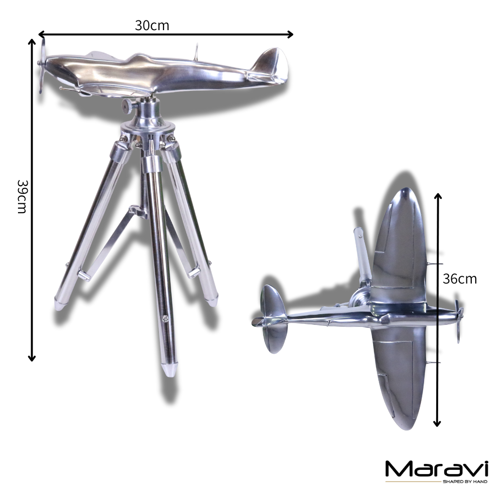Spitfire Model Metal 30cm Tripod Stand Plane Ornament - Dimensions