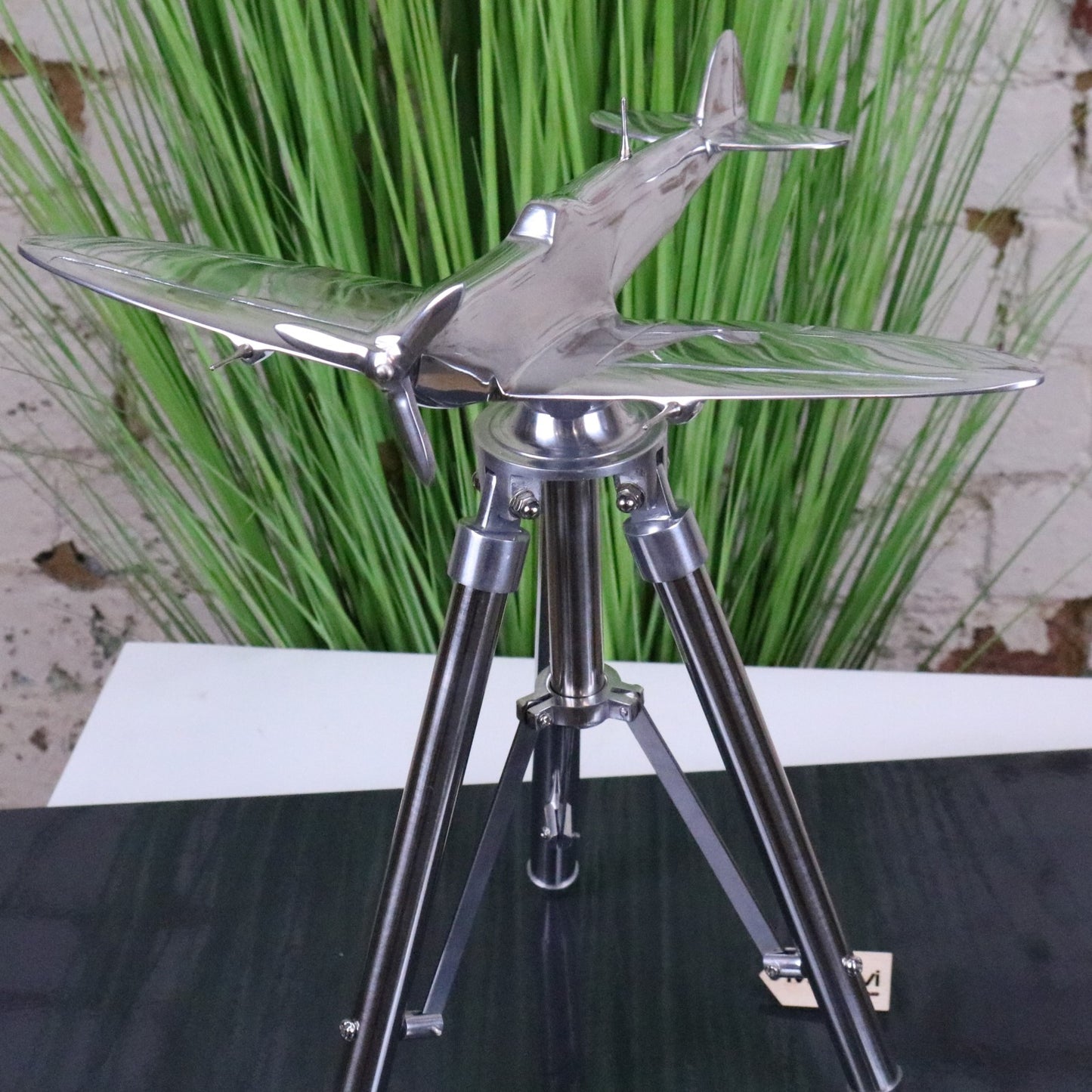 Spitfire Model Metal 30cm Tripod Stand Plane Ornament - Front View