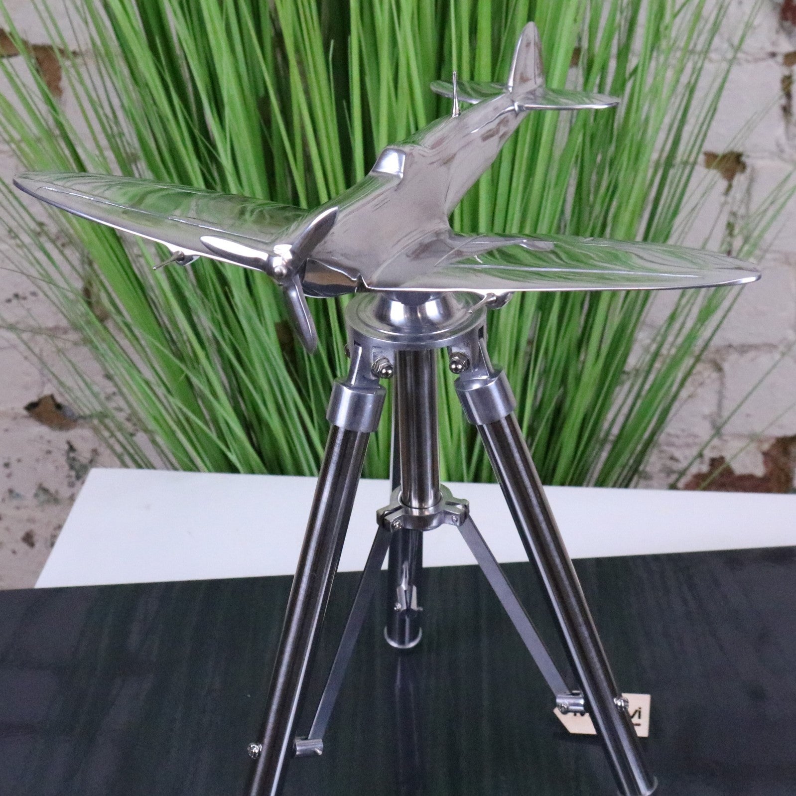 Spitfire Model Metal 30cm Tripod Stand Plane Ornament - Front View