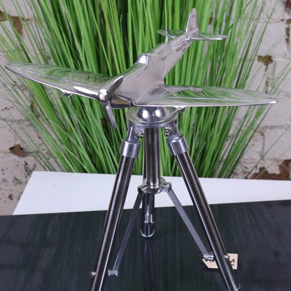 Spitfire Model Metal 30cm Tripod Stand Plane Ornament - Front View