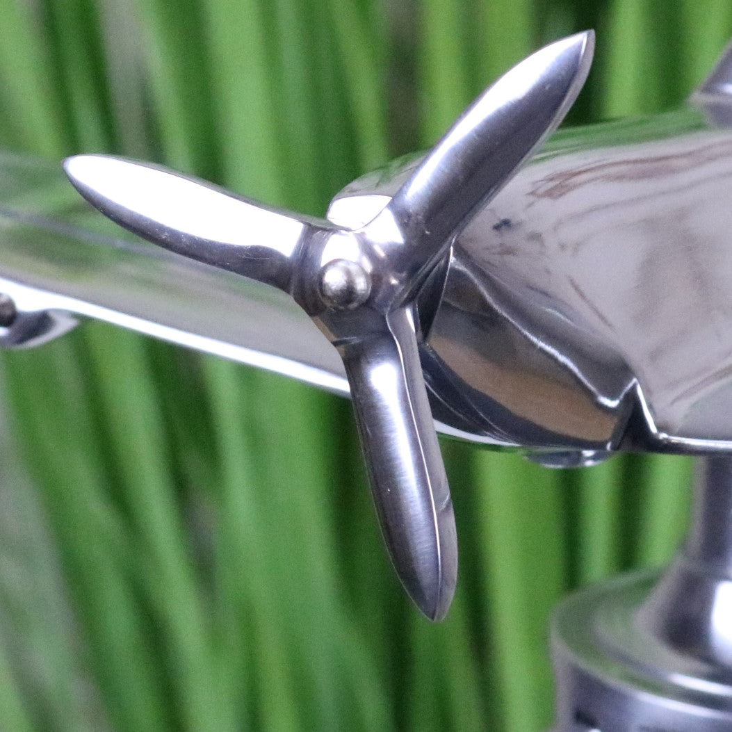 Spitfire Model Metal 30cm Tripod Stand Plane Ornament - Closeup of Propeller