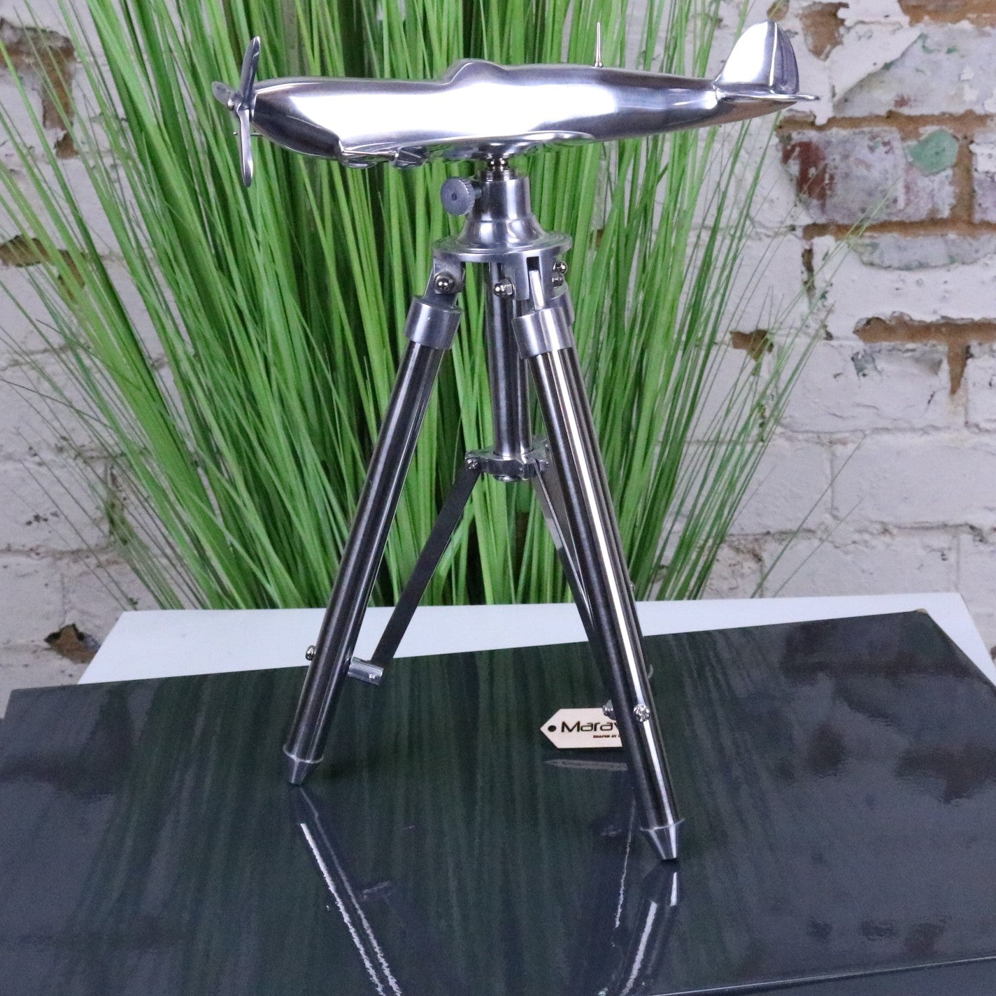 Spitfire Model Metal 30cm Tripod Stand Plane Ornament - Side View