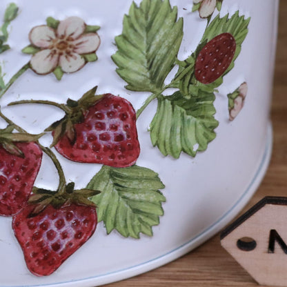 Thaniya Strawberry Field Milk Churn Planter - Closeup of Strawberry Design
